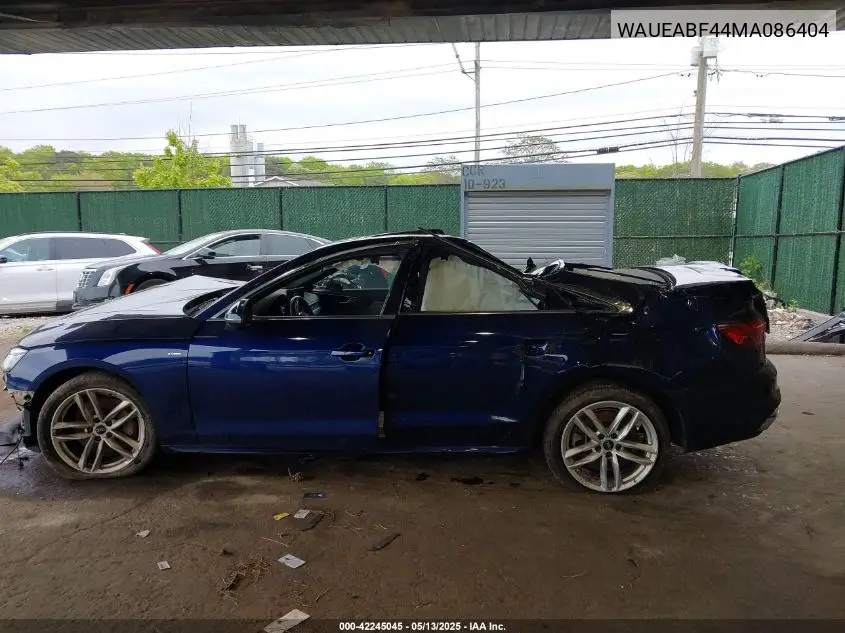 2021 Audi A4 Premium Plus 45 Tfsi S Line Quattro S Tronic VIN: WAUEABF44MA086404 Lot: 42245045