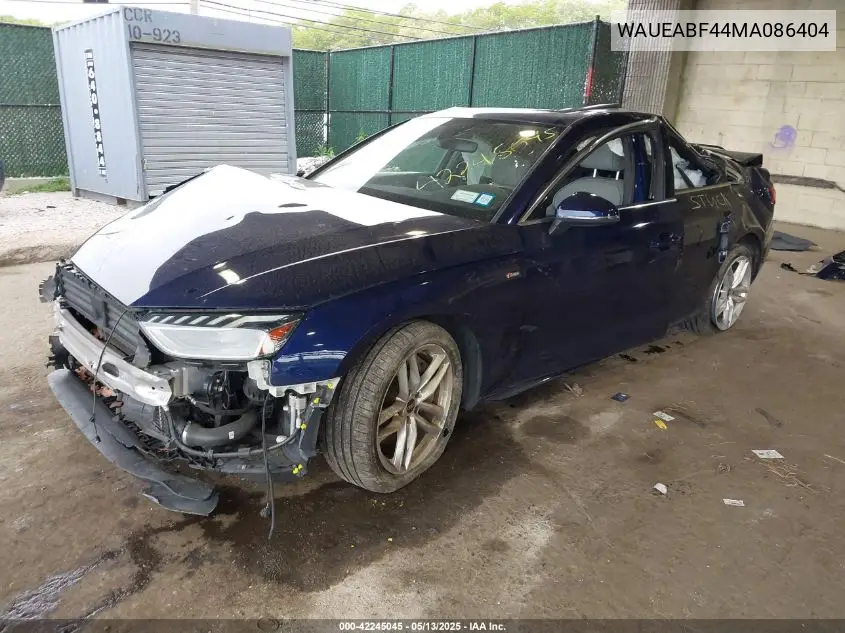 2021 Audi A4 Premium Plus 45 Tfsi S Line Quattro S Tronic VIN: WAUEABF44MA086404 Lot: 42245045