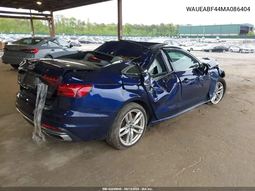 2021 Audi A4 Premium Plus 45 Tfsi S Line Quattro S Tronic VIN: WAUEABF44MA086404 Lot: 42245045