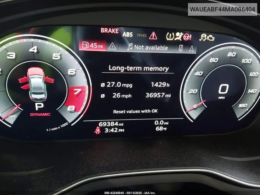 2021 Audi A4 Premium Plus 45 Tfsi S Line Quattro S Tronic VIN: WAUEABF44MA086404 Lot: 42245045