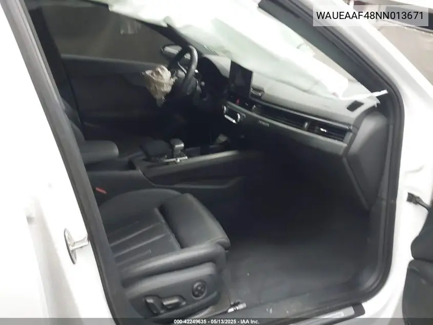 2022 Audi A4 Premium Plus 45 Tfsi S Line Quattro S Tronic VIN: WAUEAAF48NN013671 Lot: 42249635