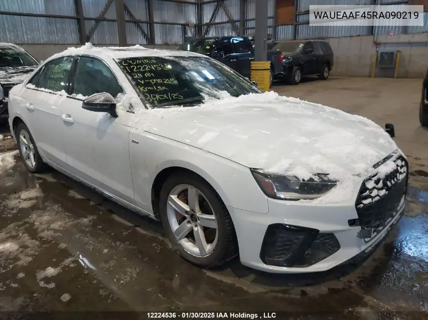 2024 Audi A4 45 Progressiv VIN: WAUEAAF45RA090219 Lot: 12224536