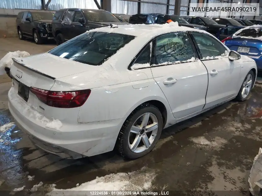 2024 Audi A4 45 Progressiv VIN: WAUEAAF45RA090219 Lot: 12224536