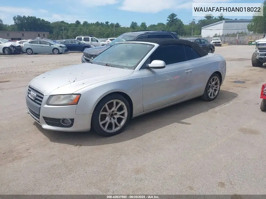 2010 Audi A5 2.0T Premium VIN: WAUAFAFH0AN018022 Lot: 42637560