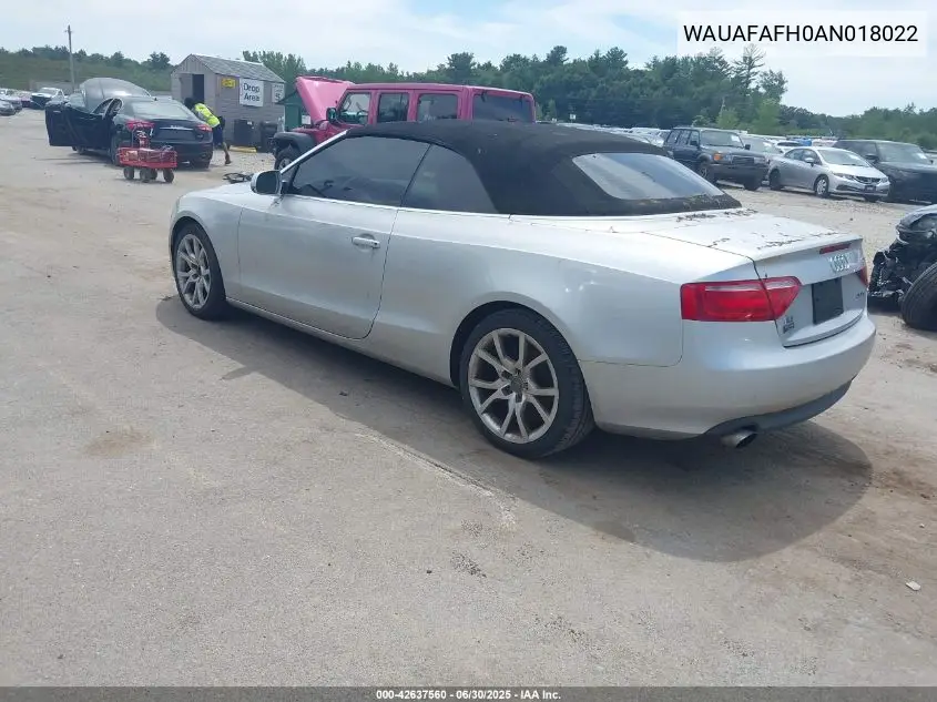 2010 Audi A5 2.0T Premium VIN: WAUAFAFH0AN018022 Lot: 42637560