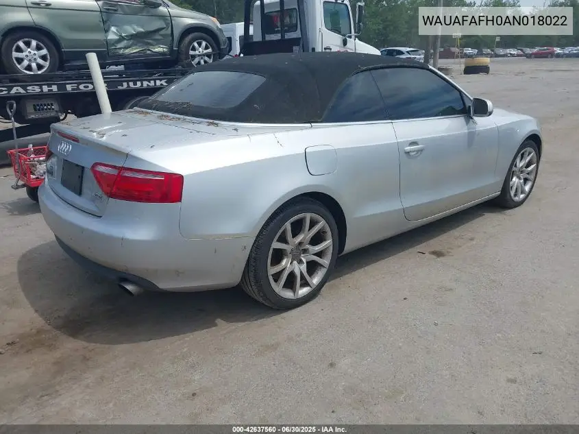 2010 Audi A5 2.0T Premium VIN: WAUAFAFH0AN018022 Lot: 42637560