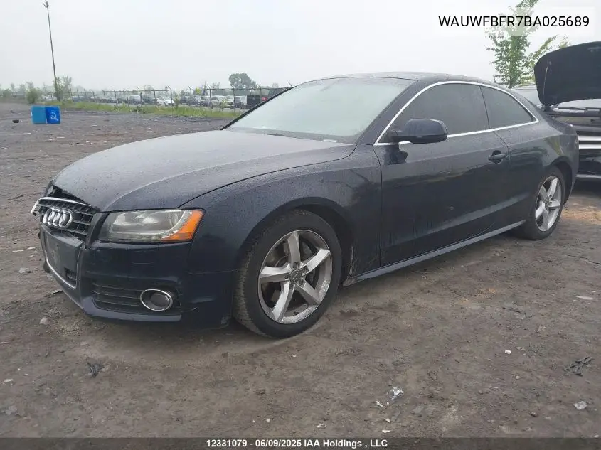 2011 Audi A5 Prestige VIN: WAUWFBFR7BA025689 Lot: 12331079