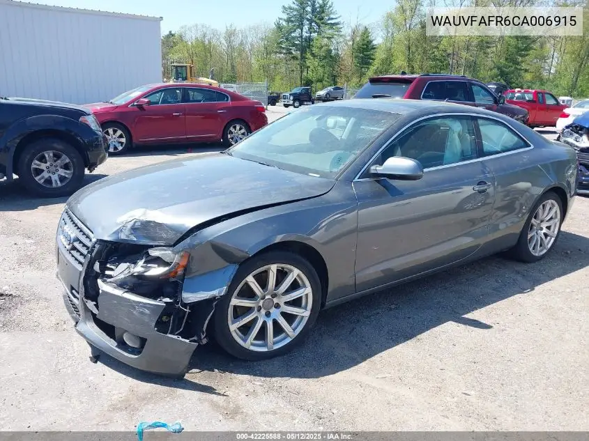 2012 Audi A5 2.0T Premium VIN: WAUVFAFR6CA006915 Lot: 42225588