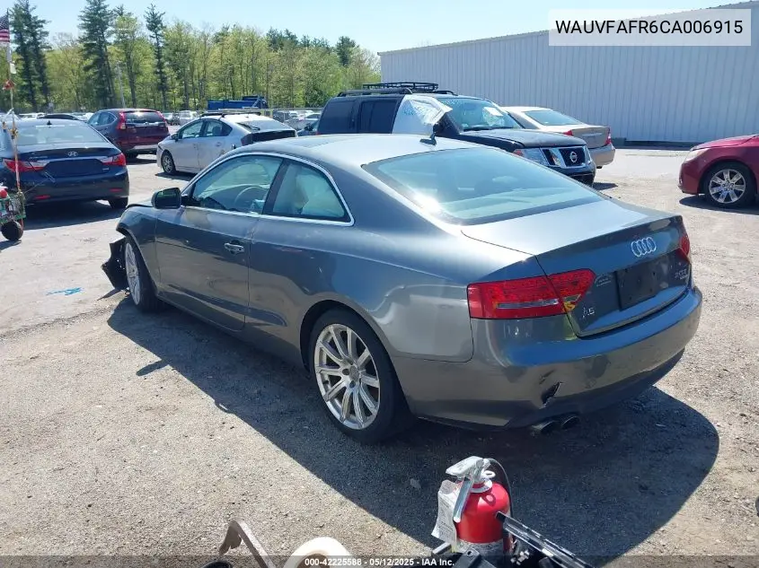 2012 Audi A5 2.0T Premium VIN: WAUVFAFR6CA006915 Lot: 42225588