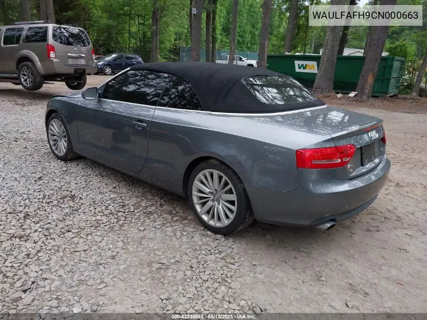 2012 Audi A5 2.0T Premium VIN: WAULFAFH9CN000663 Lot: 42238085