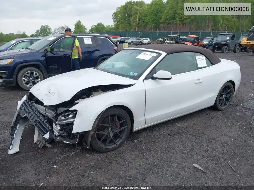 2012 Audi A5 2.0T Premium VIN: WAULFAFH3CN003008 Lot: 42253123
