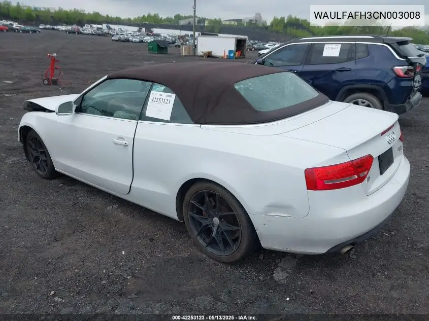 2012 Audi A5 2.0T Premium VIN: WAULFAFH3CN003008 Lot: 42253123