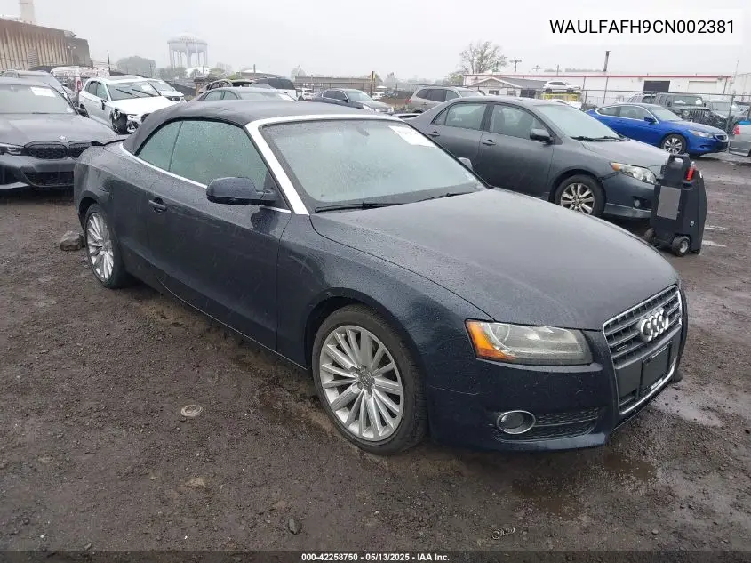 2012 Audi A5 2.0T Premium VIN: WAULFAFH9CN002381 Lot: 42258750
