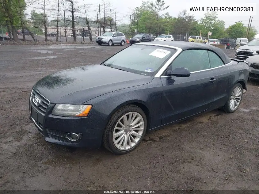 2012 Audi A5 2.0T Premium VIN: WAULFAFH9CN002381 Lot: 42258750