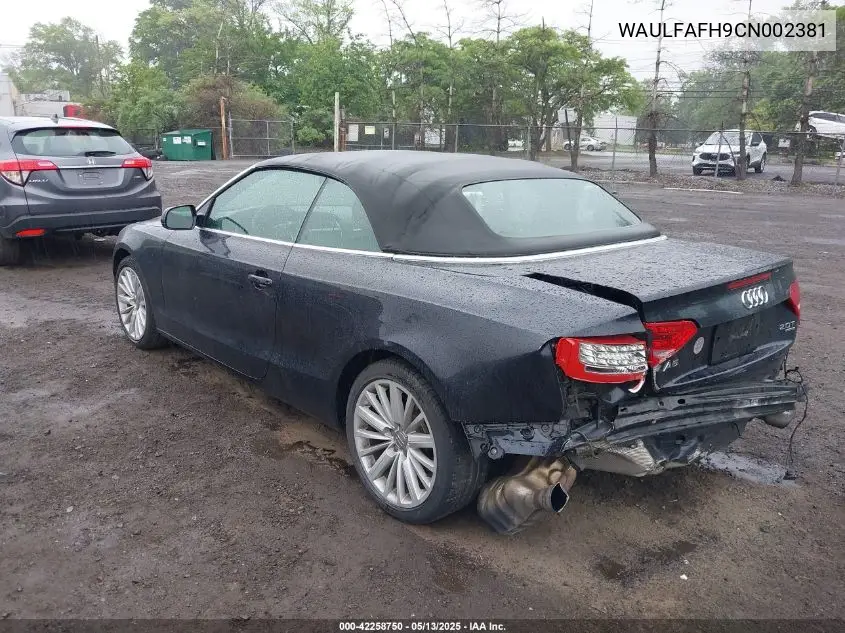 2012 Audi A5 2.0T Premium VIN: WAULFAFH9CN002381 Lot: 42258750