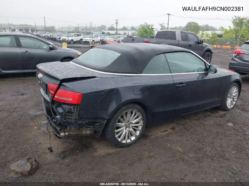 2012 Audi A5 2.0T Premium VIN: WAULFAFH9CN002381 Lot: 42258750