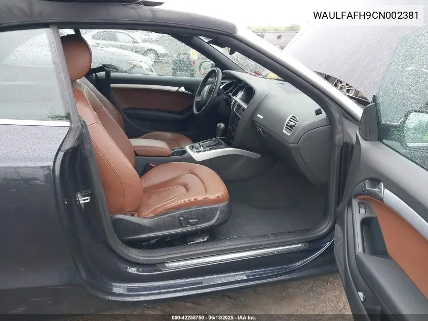 2012 Audi A5 2.0T Premium VIN: WAULFAFH9CN002381 Lot: 42258750