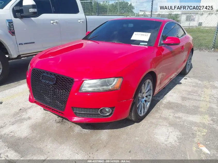2012 Audi A5 2.0T Premium VIN: WAULFAFR7CA027425 Lot: 42270842