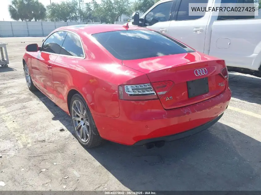 2012 Audi A5 2.0T Premium VIN: WAULFAFR7CA027425 Lot: 42270842