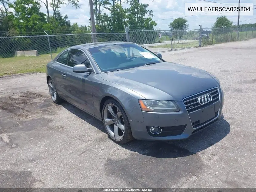 2012 Audi A5 2.0T Premium VIN: WAULFAFR5CA025804 Lot: 42568853