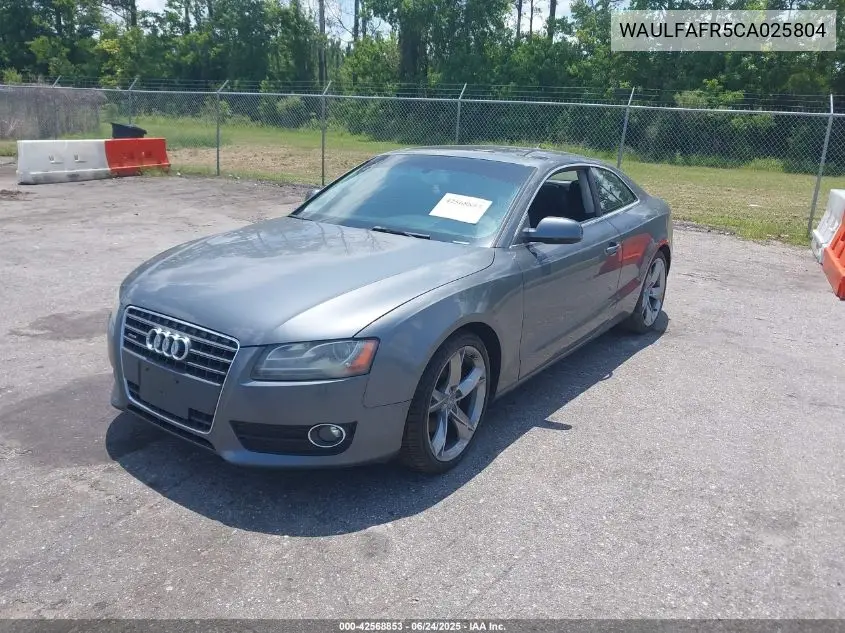 2012 Audi A5 2.0T Premium VIN: WAULFAFR5CA025804 Lot: 42568853