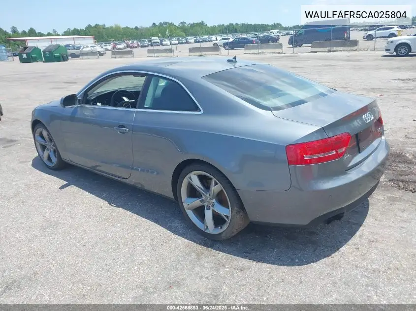 2012 Audi A5 2.0T Premium VIN: WAULFAFR5CA025804 Lot: 42568853