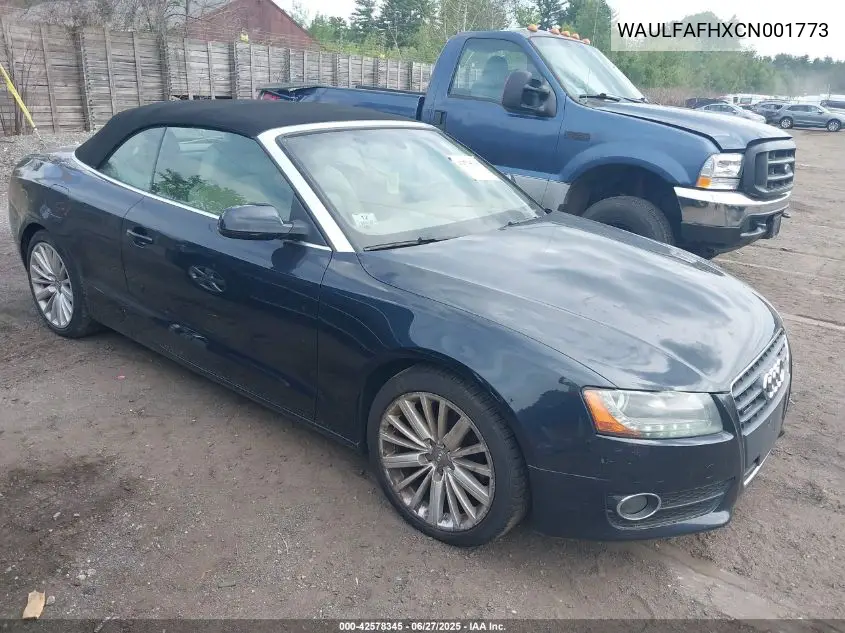 2012 Audi A5 2.0T Premium VIN: WAULFAFHXCN001773 Lot: 42578345