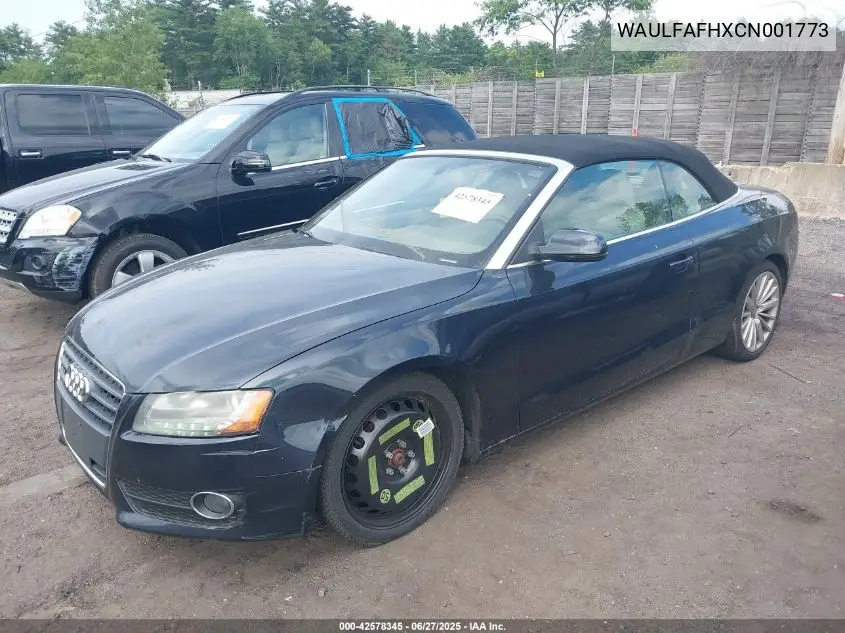 2012 Audi A5 2.0T Premium VIN: WAULFAFHXCN001773 Lot: 42578345