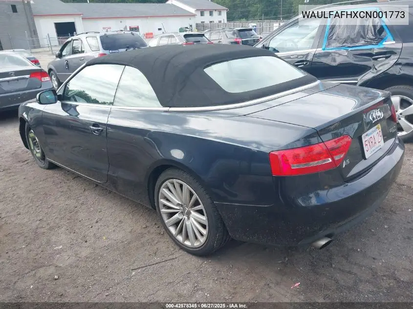 2012 Audi A5 2.0T Premium VIN: WAULFAFHXCN001773 Lot: 42578345