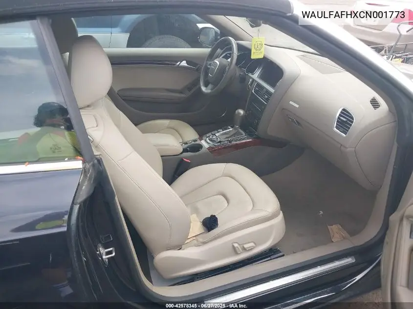 2012 Audi A5 2.0T Premium VIN: WAULFAFHXCN001773 Lot: 42578345