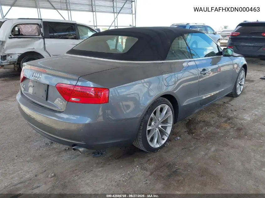 2013 Audi A5 2.0T Premium VIN: WAULFAFHXDN000463 Lot: 42586708