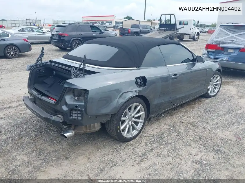 2017 Audi A5 2.0T Sport VIN: WAUD2AFH2HN004402 Lot: 42601852