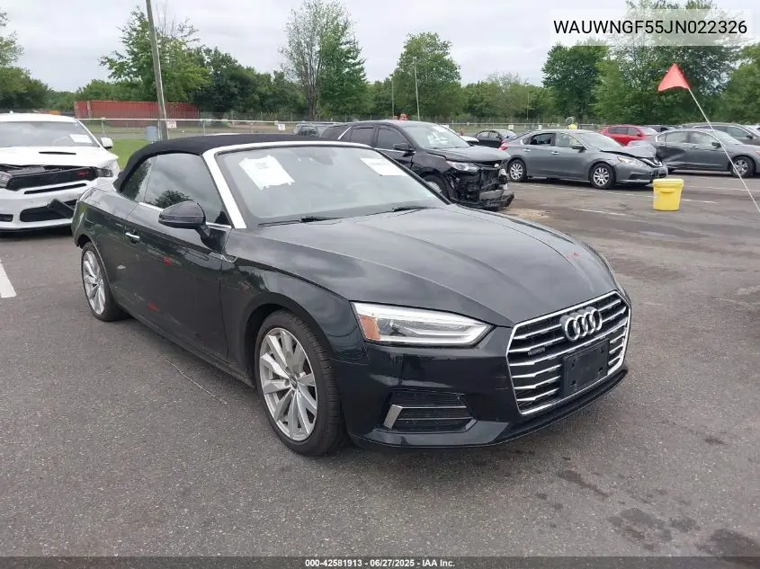 2018 Audi A5 2.0T Premium VIN: WAUWNGF55JN022326 Lot: 42581913