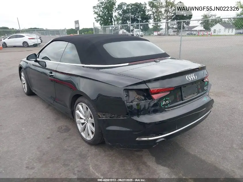 2018 Audi A5 2.0T Premium VIN: WAUWNGF55JN022326 Lot: 42581913