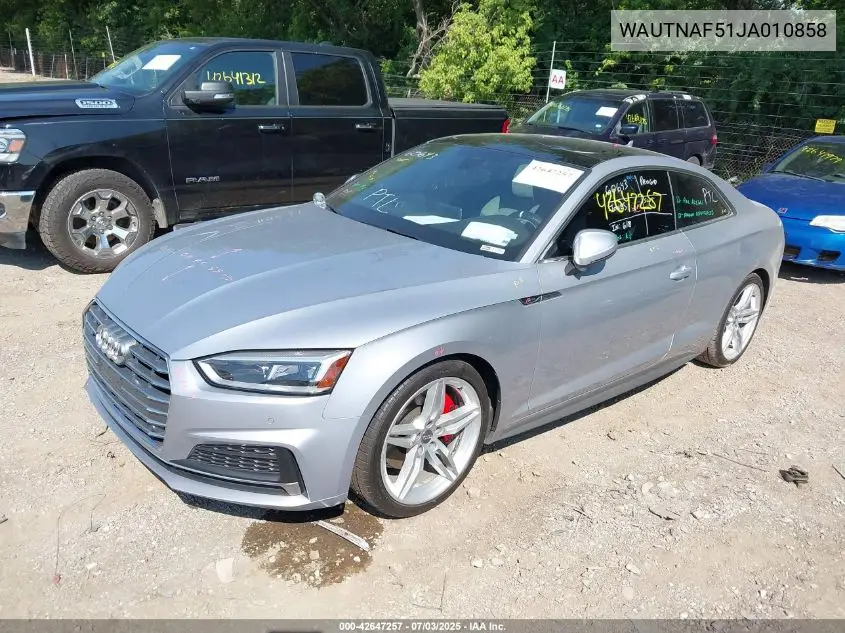 2018 Audi A5 2.0T Premium VIN: WAUTNAF51JA010858 Lot: 42647257