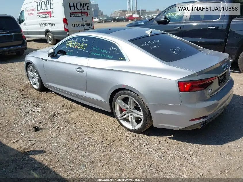 2018 Audi A5 2.0T Premium VIN: WAUTNAF51JA010858 Lot: 42647257