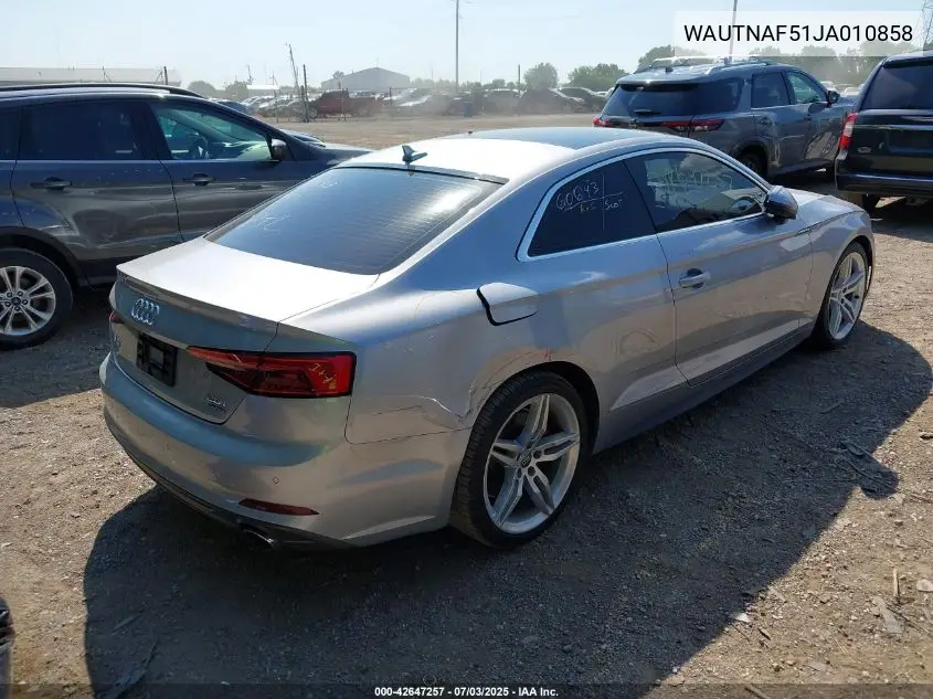 2018 Audi A5 2.0T Premium VIN: WAUTNAF51JA010858 Lot: 42647257