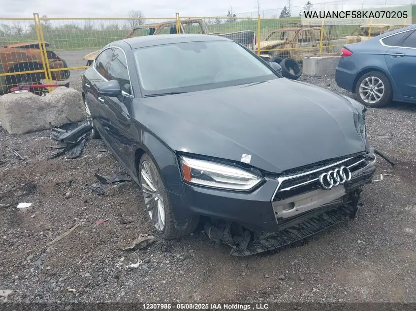 2019 Audi A5 Premium VIN: WAUANCF58KA070205 Lot: 12307985
