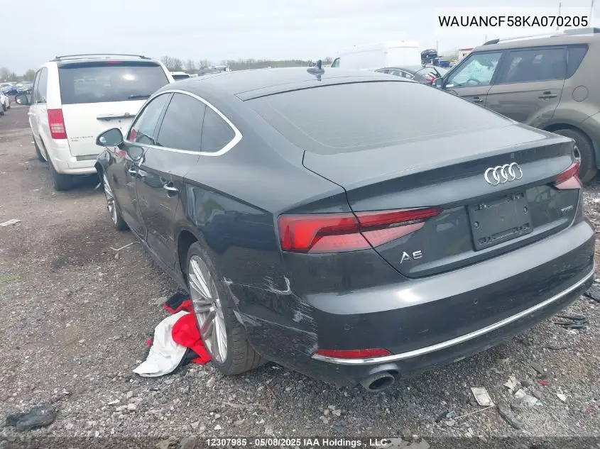 2019 Audi A5 Premium VIN: WAUANCF58KA070205 Lot: 12307985