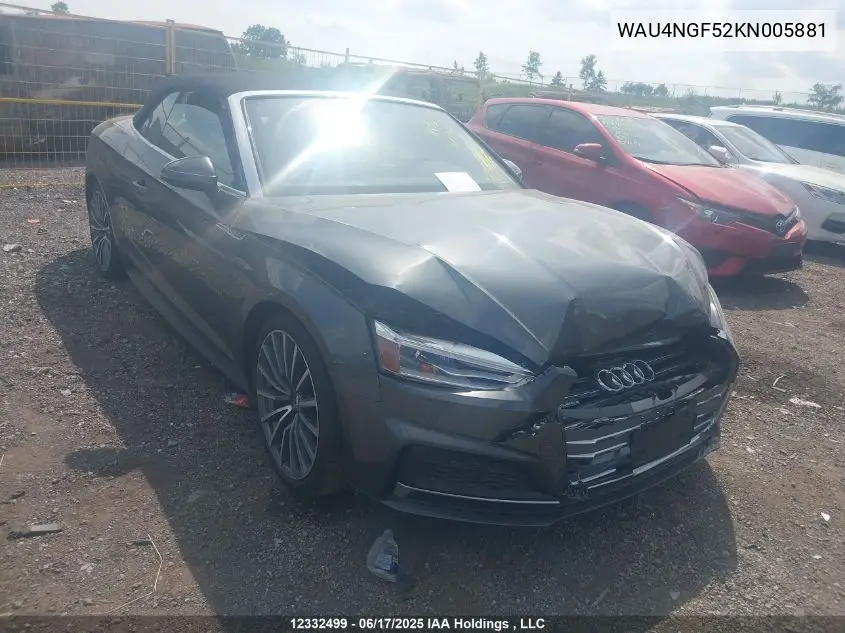 2019 Audi A5 45 Progressiv VIN: WAU4NGF52KN005881 Lot: 12332499