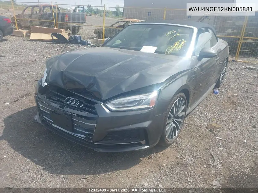 2019 Audi A5 45 Progressiv VIN: WAU4NGF52KN005881 Lot: 12332499