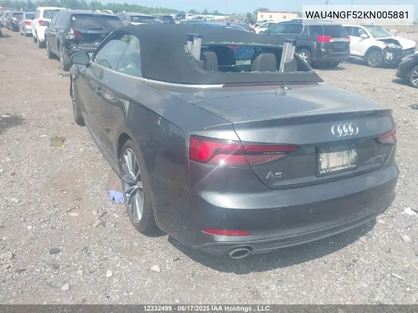 2019 Audi A5 45 Progressiv VIN: WAU4NGF52KN005881 Lot: 12332499