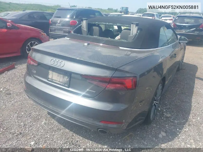 2019 Audi A5 45 Progressiv VIN: WAU4NGF52KN005881 Lot: 12332499