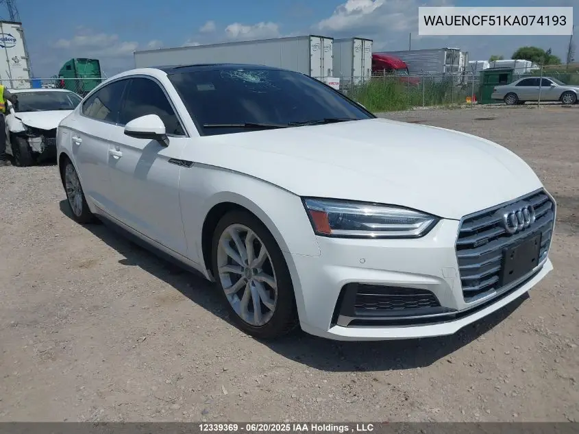 2019 Audi A5 45 Progressiv VIN: WAUENCF51KA074193 Lot: 12339369