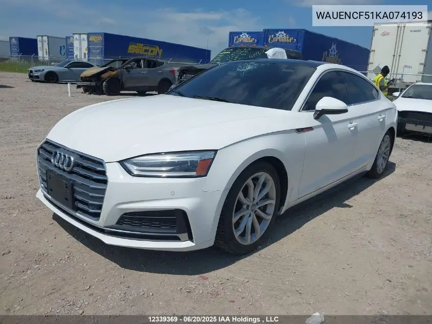 2019 Audi A5 45 Progressiv VIN: WAUENCF51KA074193 Lot: 12339369