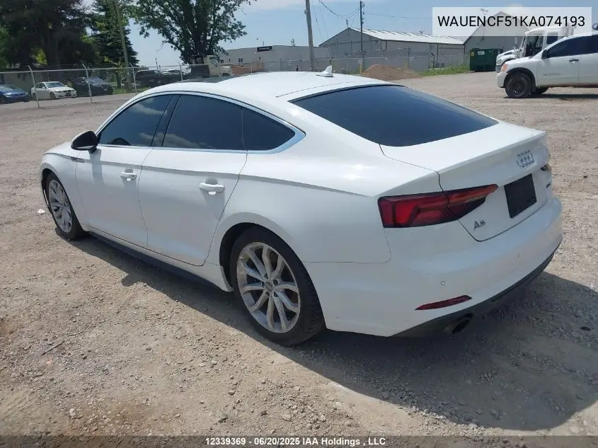 2019 Audi A5 45 Progressiv VIN: WAUENCF51KA074193 Lot: 12339369