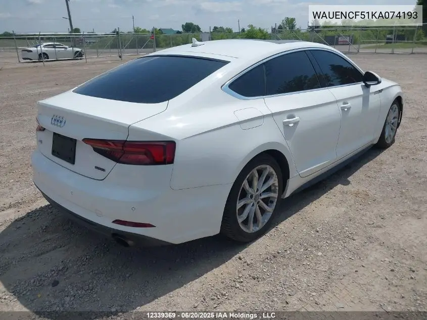 2019 Audi A5 45 Progressiv VIN: WAUENCF51KA074193 Lot: 12339369