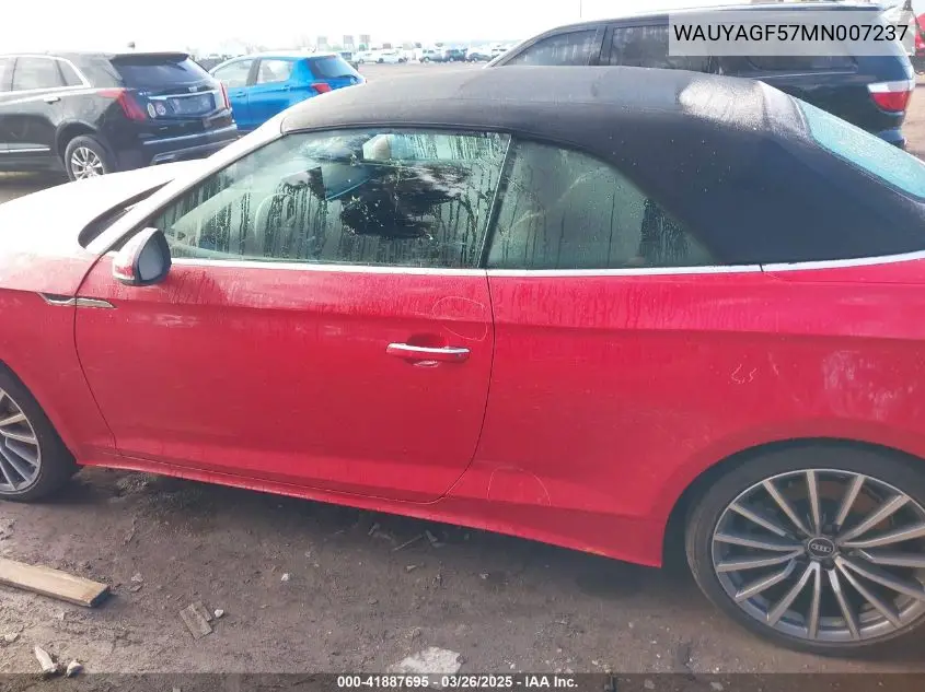 2021 Audi A5 Cabriolet Prestige 45 Tfsi Quattro S Tronic VIN: WAUYAGF57MN007237 Lot: 41887695