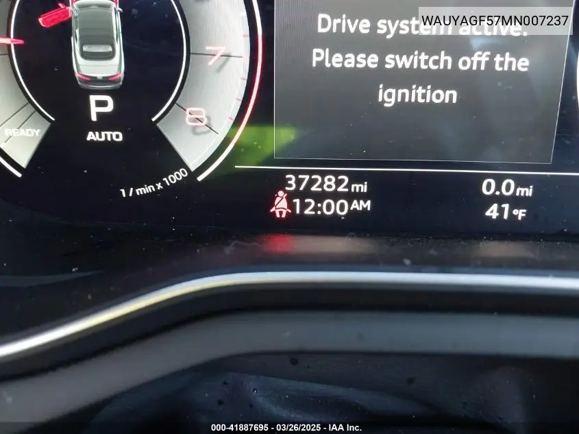 2021 Audi A5 Cabriolet Prestige 45 Tfsi Quattro S Tronic VIN: WAUYAGF57MN007237 Lot: 41887695