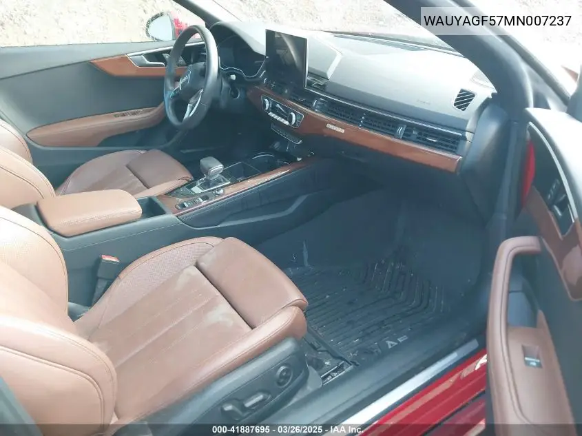 2021 Audi A5 Cabriolet Prestige 45 Tfsi Quattro S Tronic VIN: WAUYAGF57MN007237 Lot: 41887695